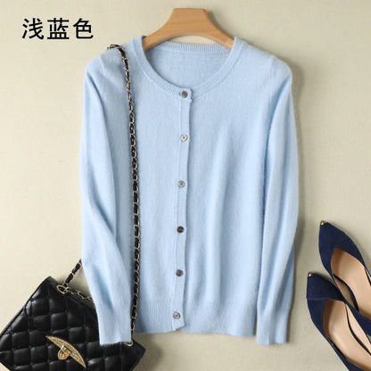 Women Cardigan Large Size Warm Pure Mink Cashmere Sweaters O-neck Loose Coat Female Sweater Ladies' Jacket Solid Knit Cardigans