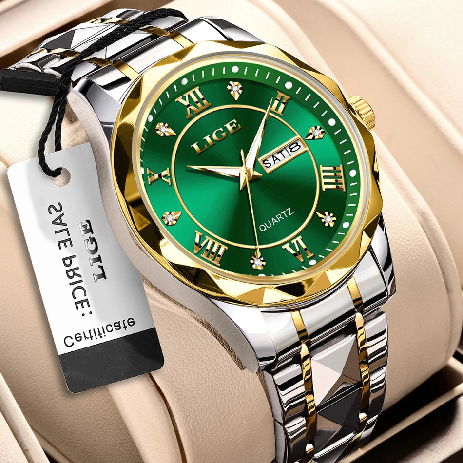 LIGE New Gold Watch Women Watches Ladies Creative Steel Women's Bracelet Watches Female Waterproof Clock Relogio Feminino+BOX.