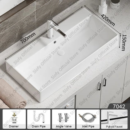 Large Square Ceramic Washbasin For Bathroom Countertop Basin White Sink Above Counter Pedestal Hotel Home Balcony Bathroom Sinks