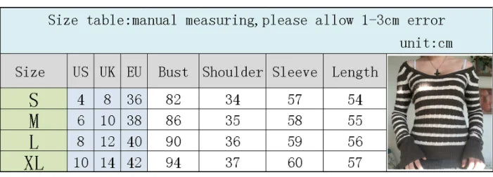 Y2K Grunge Emo 00s Vintage T Shirt Black Grey Striped V Neck Long Sleeve Jumper Tops Chic Women Autumn Retro Mall Goth Tees.