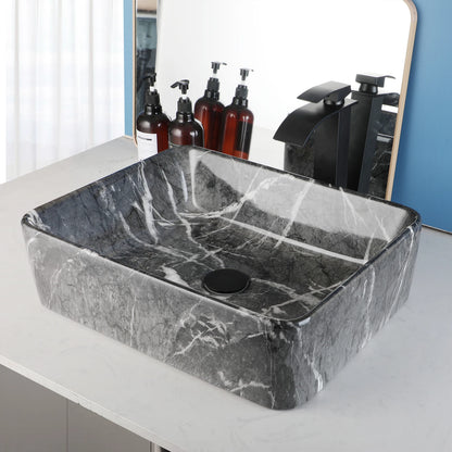 JIENI Keramik-Badezimmer-Waschbecken-Set, quadratisch, Porzellan, Arbeitsplatte, Waschbecken, Wasserhahn, Pop-Up-Abfluss, kombiniertes modernes Waschbecken-Set