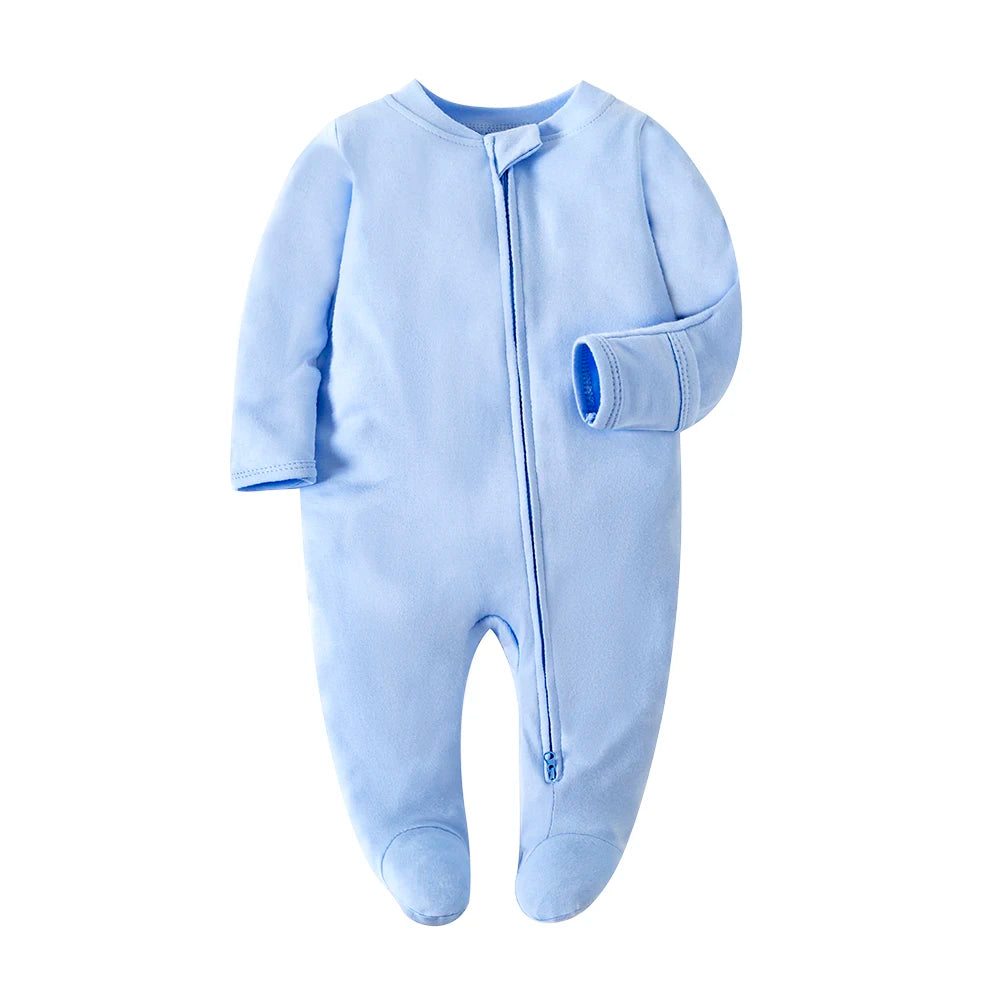 Frühling Neugeborenen Footed Pyjamas Zipper Mädchen und Jungen Strampler Langarm 0-12 Monate Baby Kleiden Overall Baumwolle Solide weiß Mode.