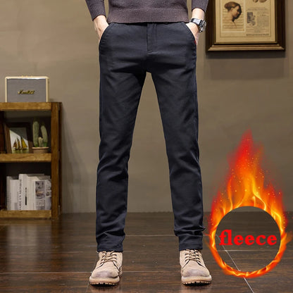 Warm Fleece Pants Winter Man Cowboy Man Thermal Fleece Lined Korean Fashion Slim Thicken Plush Wool Boot Cut Jeans Men.