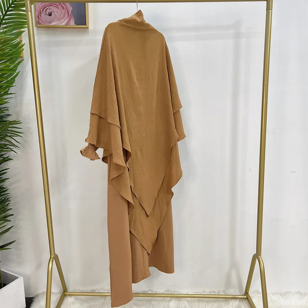 Extra Long Khimar and Abaya Jilbab 2 Piece Set Muslim Woman Prayer Garment Islamic Outfit Ramadan Eid Hijab Dress Dubai Turkey