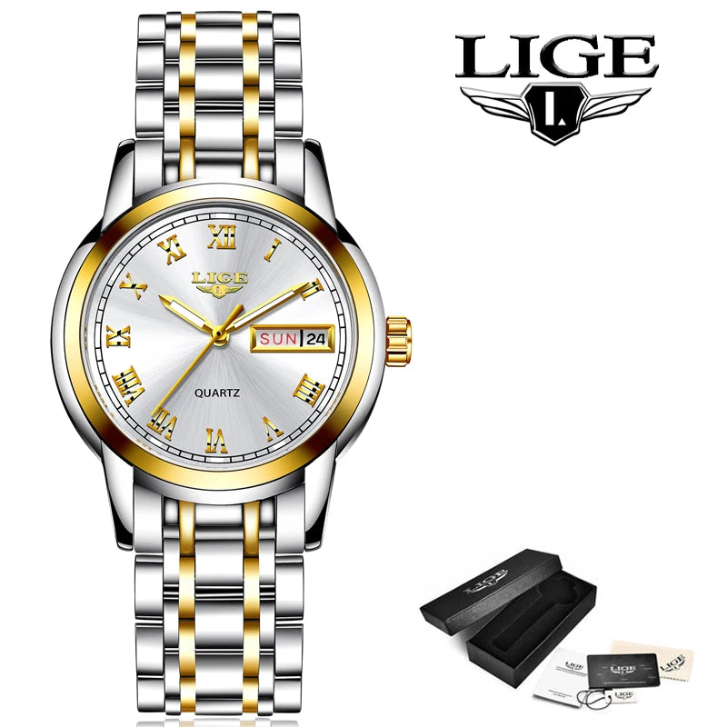 LIGE 2025 New Gold Watch Women Watches Ladies Creative Steel Women's Bracelet Watches Female Waterproof Clock Relogio Feminino.