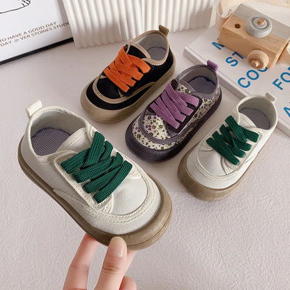 Children Fashion Versatile Soft Canvas Shoes Floral Print Casual Kids Shoes Drop Shipping Lace-up 2023 Spring New for Boys Flats.