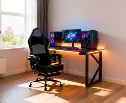 Ergonomischer Gaming-Stuhl, Taschenfederkissen und ausziehbare Fußstütze, hochwertiger, atmungsaktiver Computerstuhl aus PU-Leder für Erwachsene