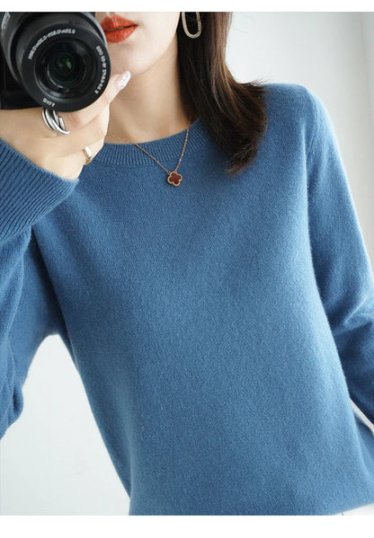 Herbst und Winter Kaschmirpullover Damen Rundhalspullover lässig gestrickt Top Damen kurze Unterwolle Mode 18 Farben
