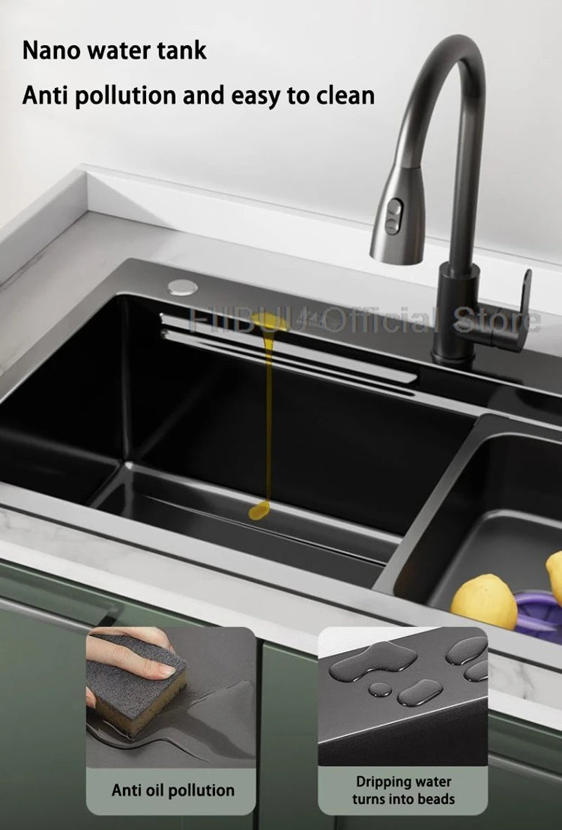 Küchenspüle, verdickter Edelstahl 304, doppelspurig, abgestuft, multifunktional, großer Einzelschlitz, Wasch-/Schnitt-/Abfluss in einem kompletten Satz