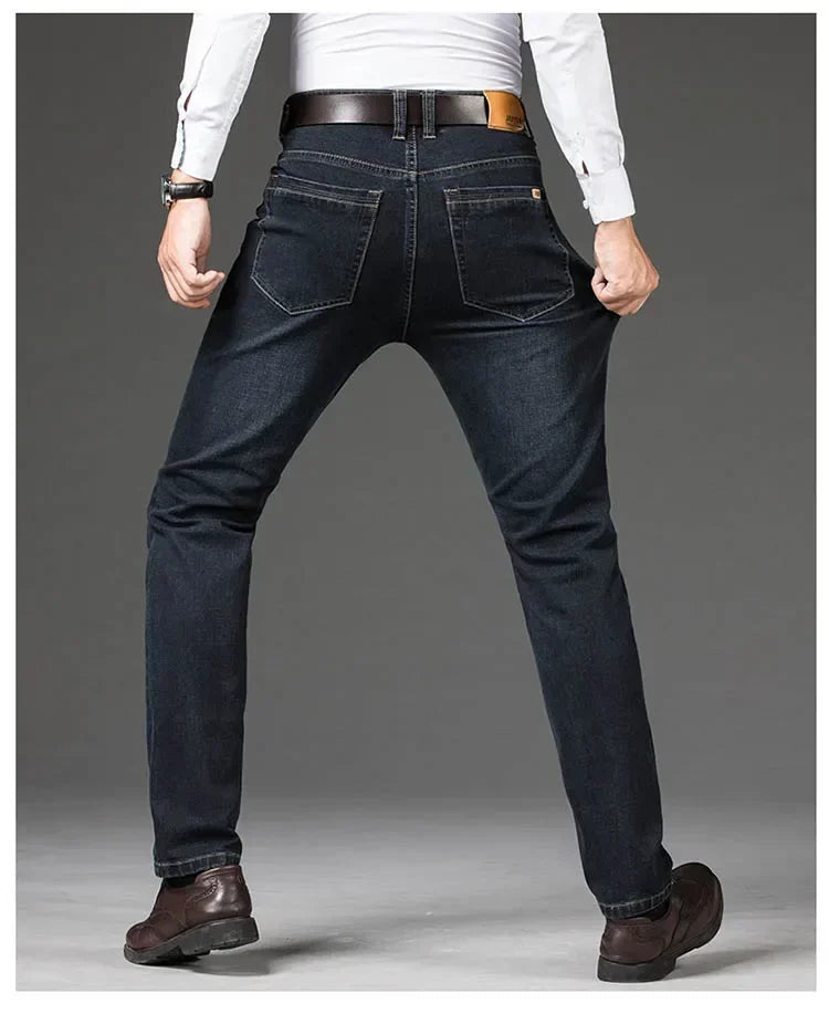 Baggy Jeans Men Large Size 2025 New Business Casual Stretch Trousers Classic Blue Denim Pants Male Men's Loose Straight Jeans.