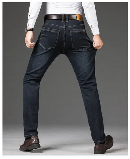 Baggy Jeans Men Large Size 2025 New Business Casual Stretch Trousers Classic Blue Denim Pants Male Men's Loose Straight Jeans.