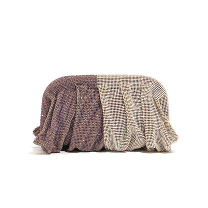 Premium Handmade Diamond-encrusted Clutch Bag Pleated Chain Rhinestone Cloud Clip Dinner Bag Single Shoulder Oblique Span Bolsos
