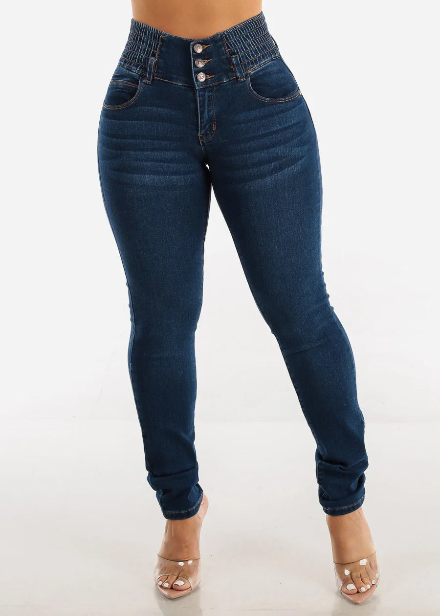 Jeans-Bleistifthose für Damen, 2025, dünne Hose, hohe Taille, Stretch, gewaschen, Distressed-Taschen, Knöpfe, Vintage-Denim, Streetwear