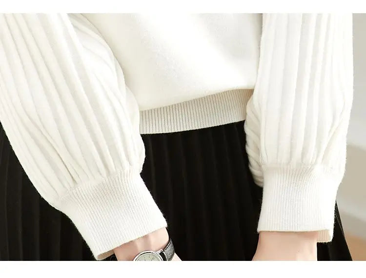 Women Half High Collar Base Sweater Autumn And Winter Casual Solid Knitted Tops Pit Stripe Long Sleeved Pullover Sweaters.