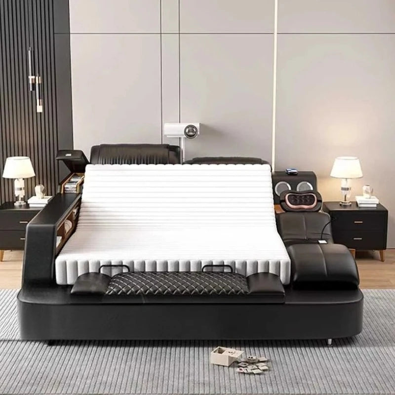 Nordic Multifunktions Doppelbett Seite Von Seite Leder Luxus Kingsize Bett Rahmen Plattform Holz Design Lit Schlafzimmer Set Möbel