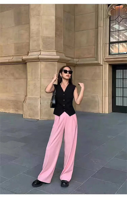 Frühling Sommer Koreanische Mode Weste 2025, Neue Frauen Kurze Mode V-ausschnitt Ärmellose Casual Blazer Weste Mäntel Weibliche Tops