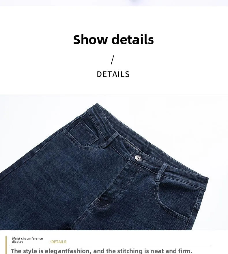 Autumn New Men's Business Jeans High Elasticity Straight Denim Trousers Men's Pants Work Clothes Haze Blue Black Gray Brand