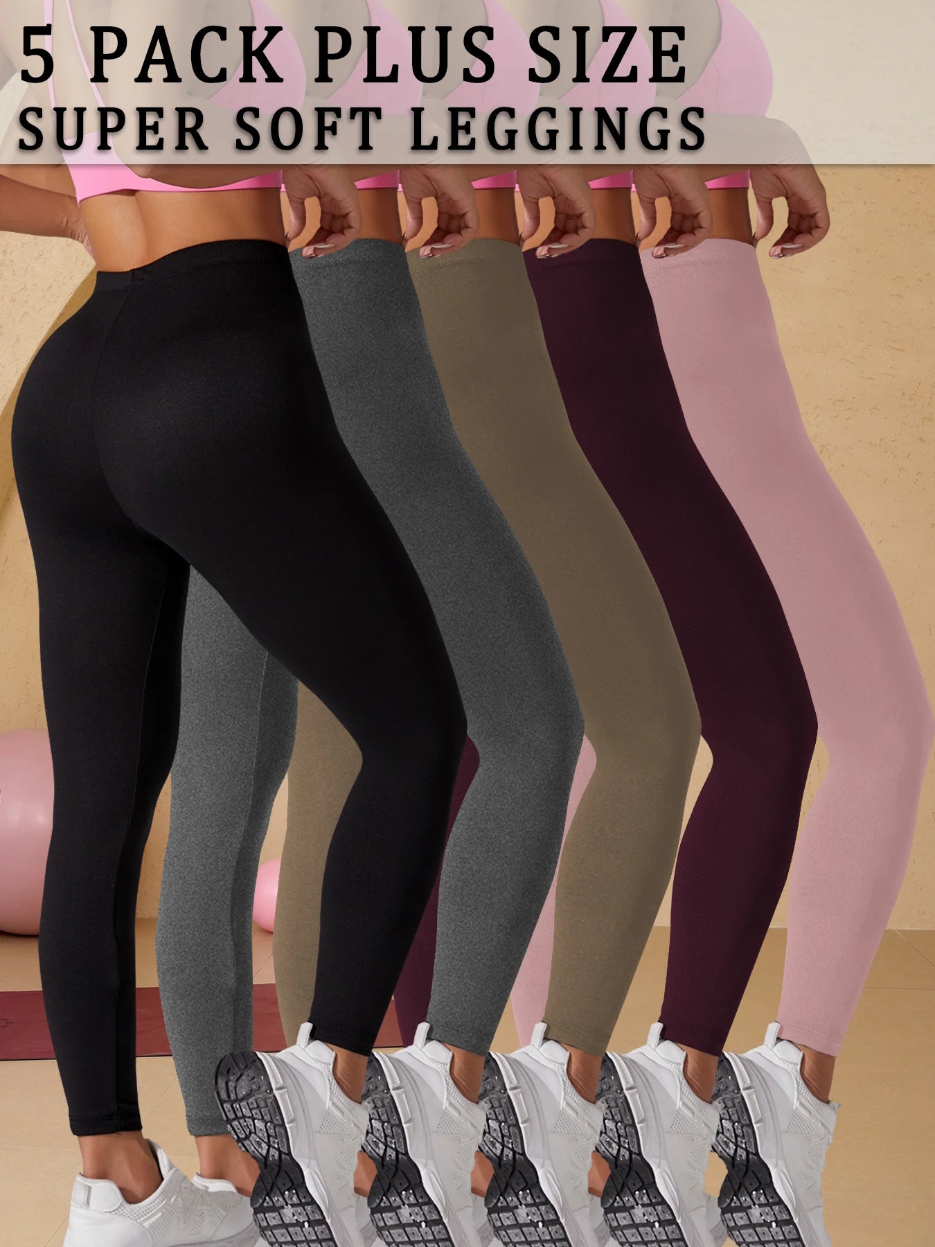 Plus Size 5 Pack Super Soft Sport Leggings For Women  No See Through Workout Running Yoga Athletic Leggings RUNNING.