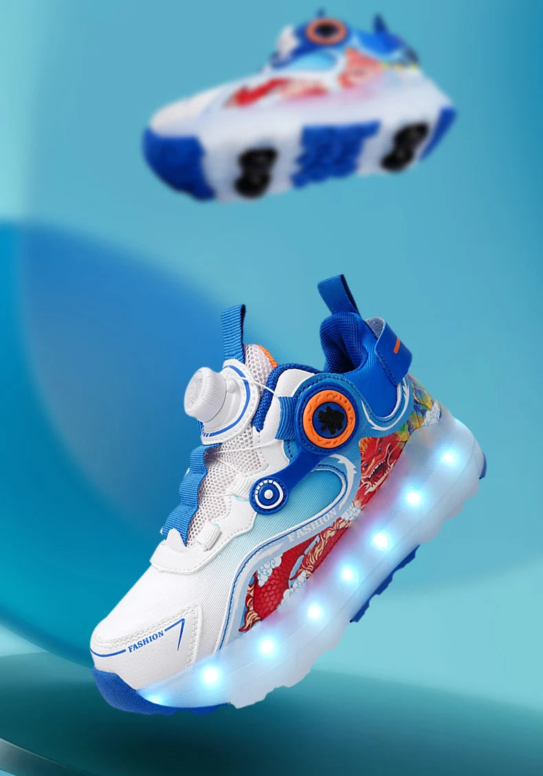 Children Four Wheels Luminous Glowing Sneakers Black Pink Led Light Roller Skate Shoes Kids Led Shoes Boys Girls USB Charging.