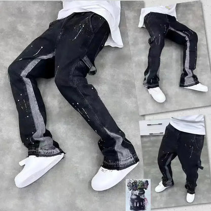 Trend ige High Street Brand Herren Jeans Loose Fit Straight Leg Casual Drag Hose American Style Vintage Vibe Micro Flare