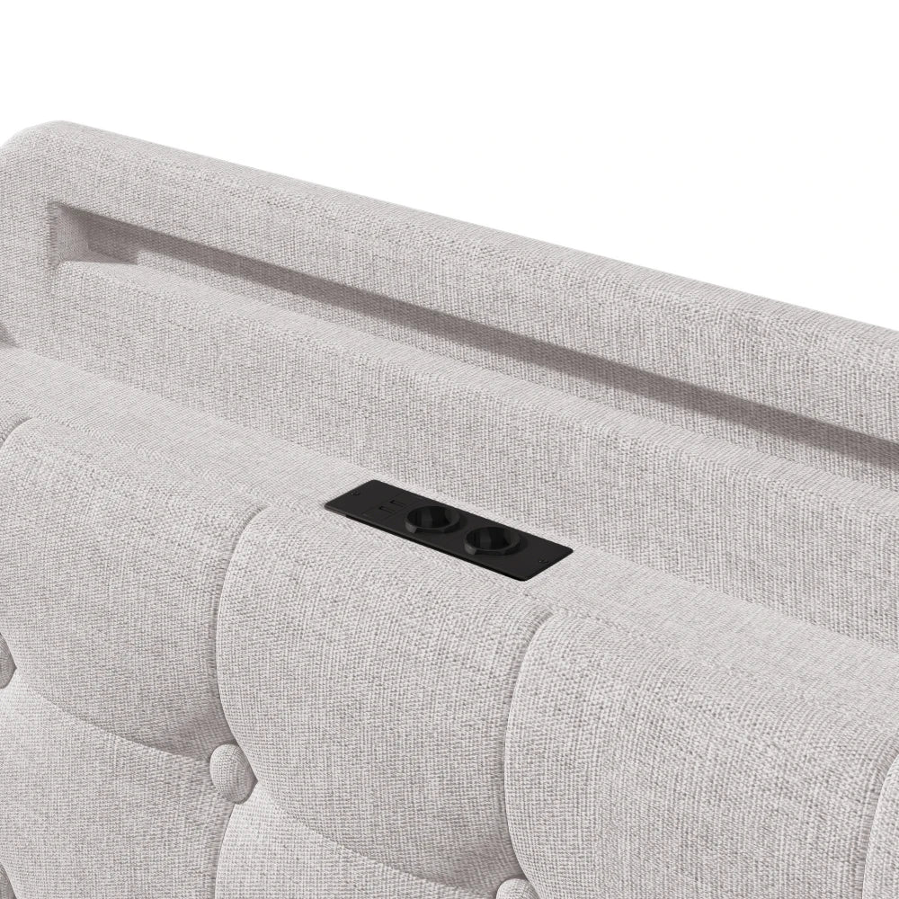 140*200cm Polsterbett mit LED-Lichtleiste und mehreren Ablagefächern, für Schlafzimmerwäsche, Beige (ohne Matratze)