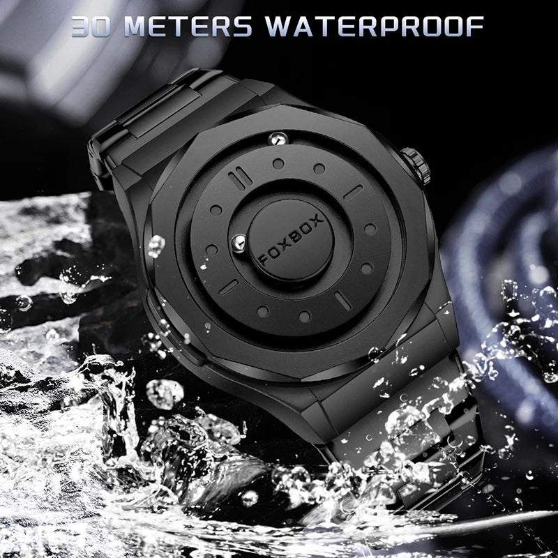 FOXBOX Creative Scrolling Pointer Magnetic Force Men's Quartz Wristwatches Outdoor Sports Waterproof Watch Men Relogio Masculino.