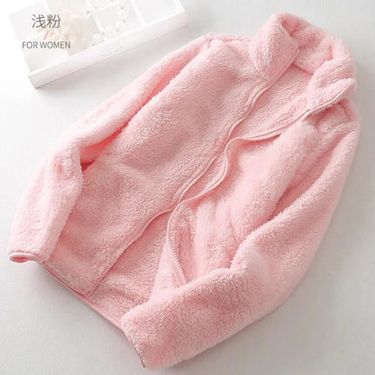 Damen-Fleecemantel, Winter, warm, verdickte Jacke, beidseitig zu tragen, doppelseitige Samt-Korallen-Fleece-Mäntel, Polar-Fleece-Jacken