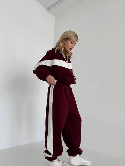 Women's Ready Zip Front Set Street Style Lightweight Hoodie & Pants Two Piece Sports Casual Fashion Loose Outdoor Outfit.