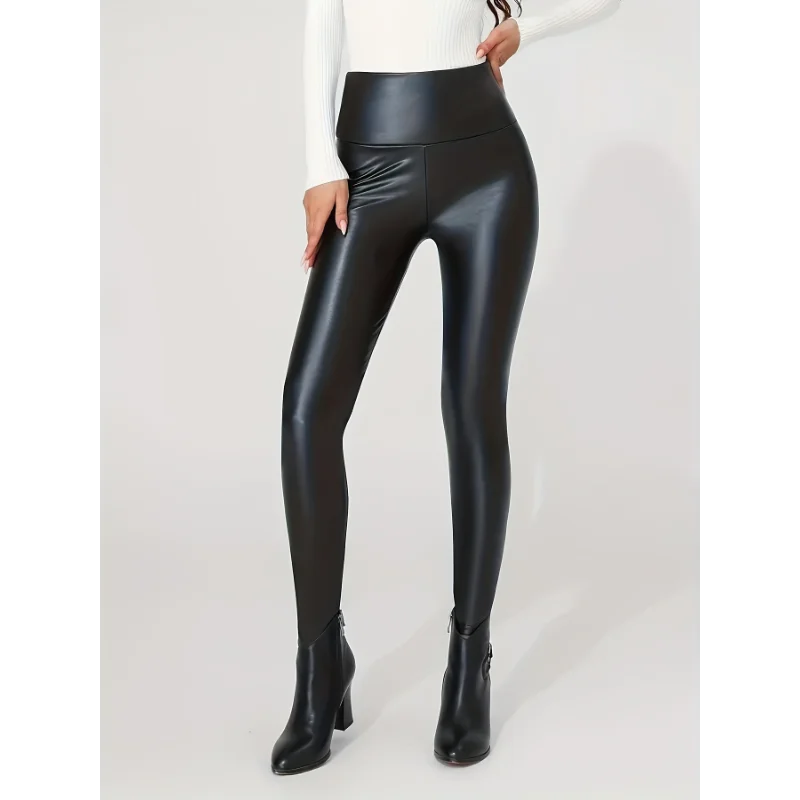 Autumn And Winter New Season Wearable Women's Tight Pants With High Waist And Sexy Faux Leather Texture Long Pants With Leggings.