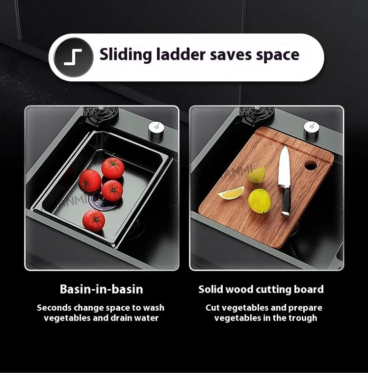 Stainless Steel Smart Water Catalyst Sinks large Double slot Purification Sterilized Fruit Dishwashing Kitchen Sink