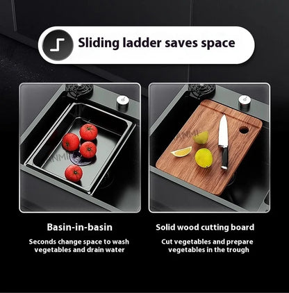 Stainless Steel Smart Water Catalyst Sinks large Double slot Purification Sterilized Fruit Dishwashing Kitchen Sink