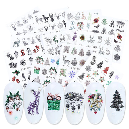 1Set Watercolor Xmas Flower Sticker Nail Decal Set Flamingo Letter Design Gel Manicure Decor Water Slider Foil CHSTZ683-706-1.