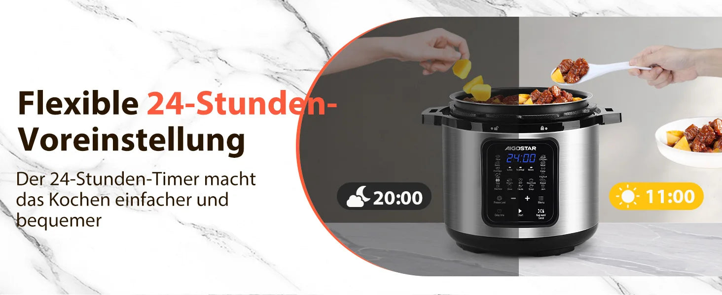 Aigostar Pressure Cooker 6L, 18-in-1 Multicooker, Keep Warm, Non-Stick Coating, Easy Cleaning, Digital Touchscreen, 1000W Pressu.