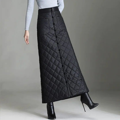 Women Winter Skirt Windproof Warm Down Cotton Skirt High Waist Quilted Cotton Padded Skirts Office Lady Elegant Skirt.