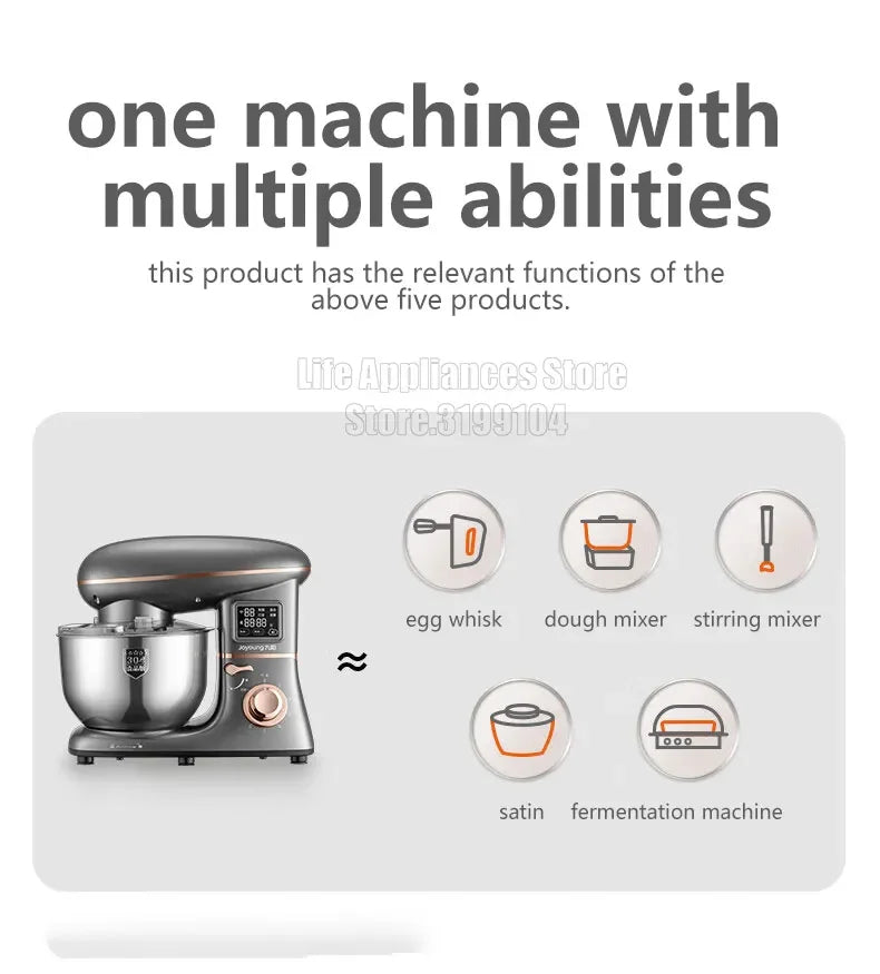 Joyoung 5L Stand Dough Mixer For Kitchen Cream Whisk Cake Dough Blender With Stainless Steel Bowl 6 Gears Chef Machine.