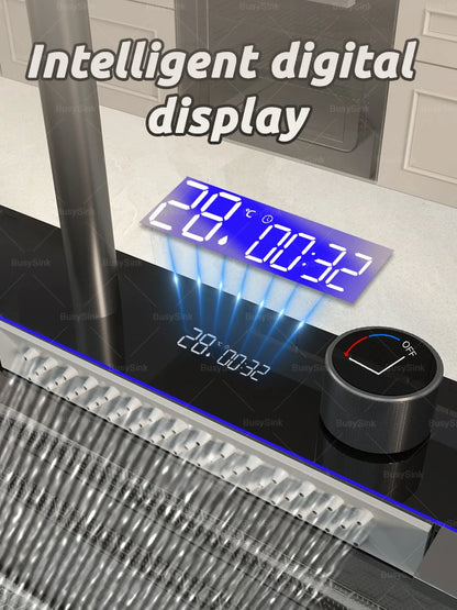 100x50cm Waterfall Kitchen Sink Stainless Steel Extra Large Single Bowl Digital Display Multifunctional Dishwashing Sinks