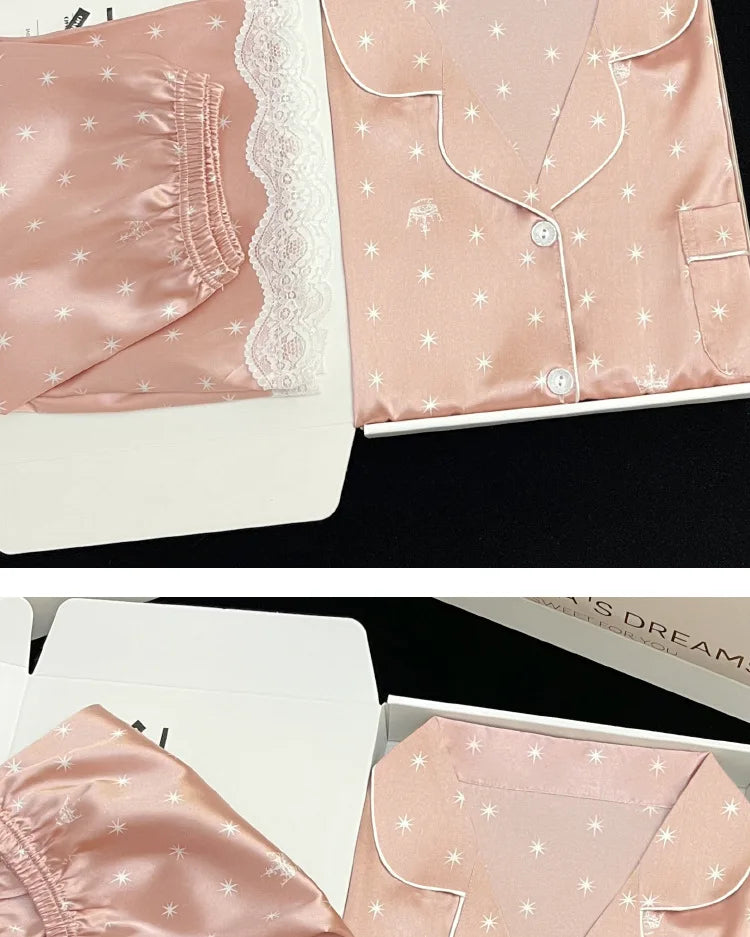 Frauen Neue Sommer Eis Seide Ins Sterne Floral Süße Pyjamas Mädchen Sommer Kurzarm Shorts Studentenwohnheim Homewear Anzug.