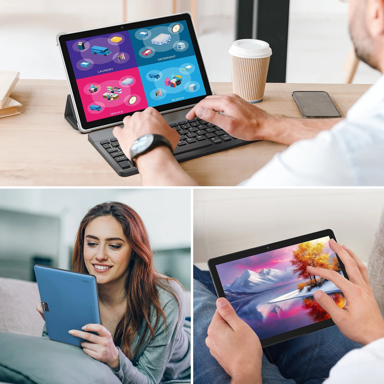 BAKEN 10-inch Android 15 tablet, 128GB RAM + 9GB + 64GB storage, 1TB expandable memory, WiFi 6, Bluetooth, Google GMS.