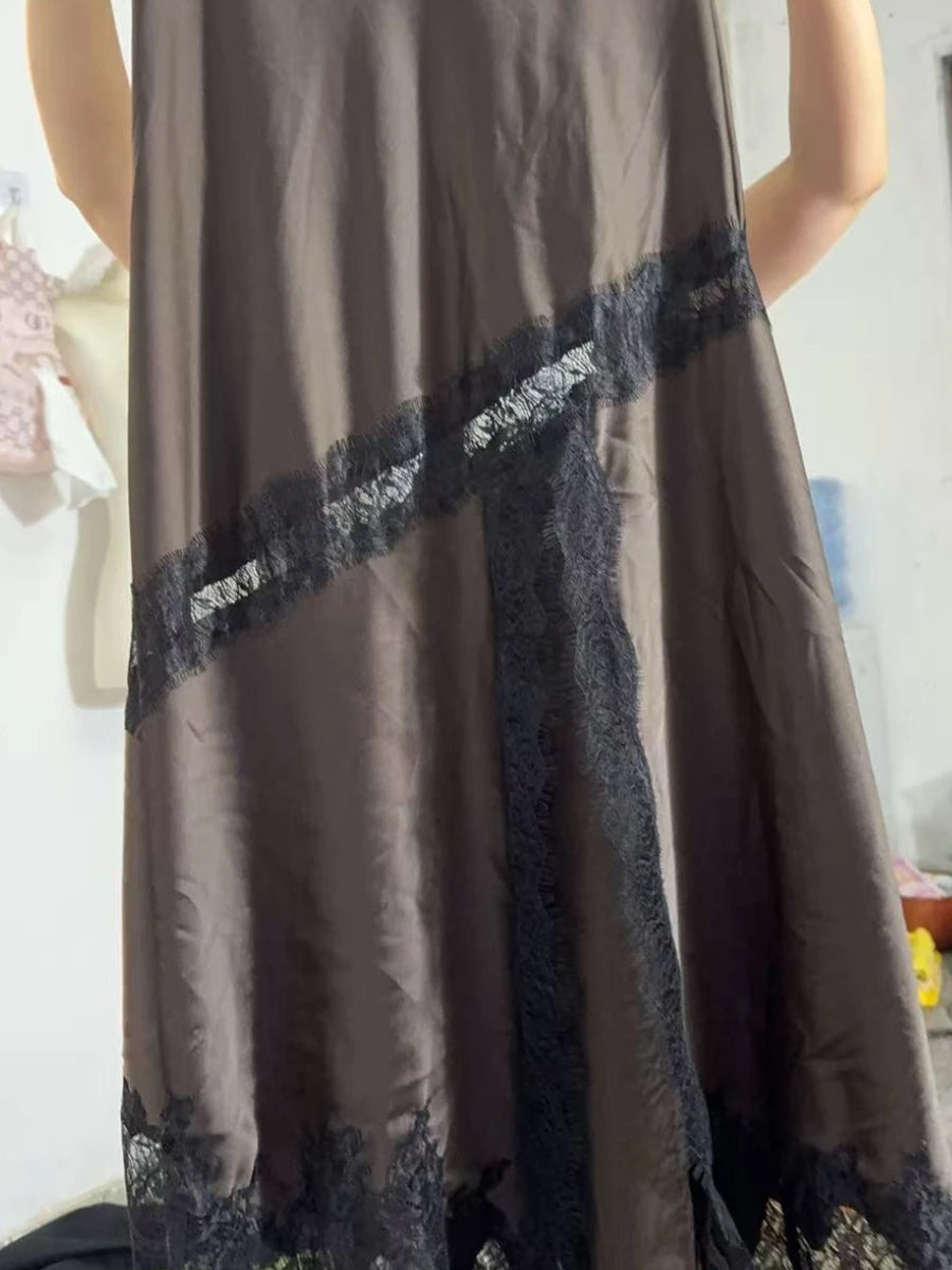 TWOTWINSTYLE Colorblock Slimming Fashion Midi Skirts for Women Patchwork Lace Temperament Skirt Female Elegant Clothing Style