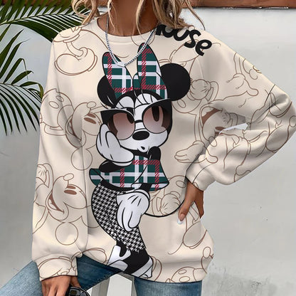 Damen-Sweatshirt mit Mickey-Mouse-Aufdruck, High-Street-Damen-Hoodie, Kleidung mit Y2K-Muster, lässiger Rundhalspullover.
