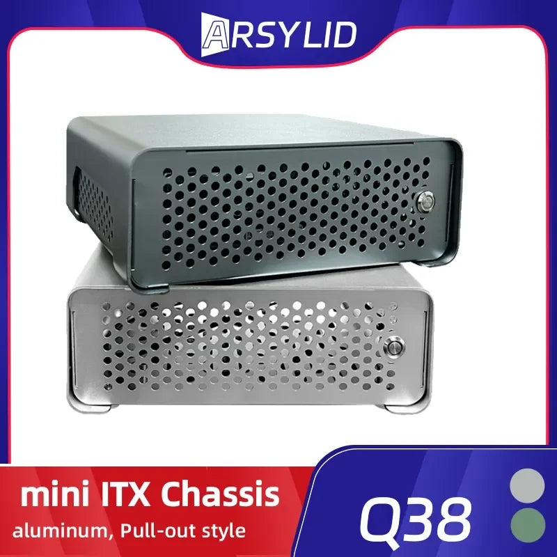 ARSYLID Q38 ITX Aluminum Chassis Pull-Out Style Mini Case 58mm CPU Radiator.