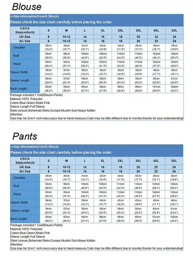 Vintage Stylish Muslim Suit 2PCS Long Sleeve Blouse Pant Sets Islamic Clothing Female Casual Floral Printed Matching Sets.