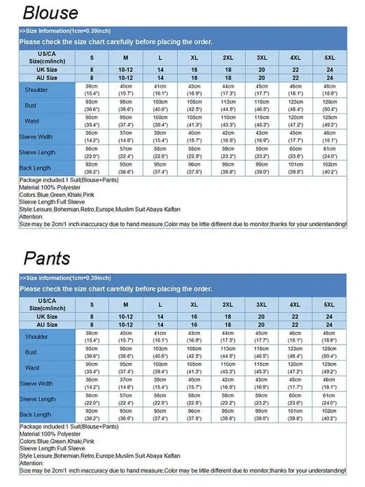 Vintage Stylish Muslim Suit 2PCS Long Sleeve Blouse Pant Sets Islamic Clothing Female Casual Floral Printed Matching Sets.