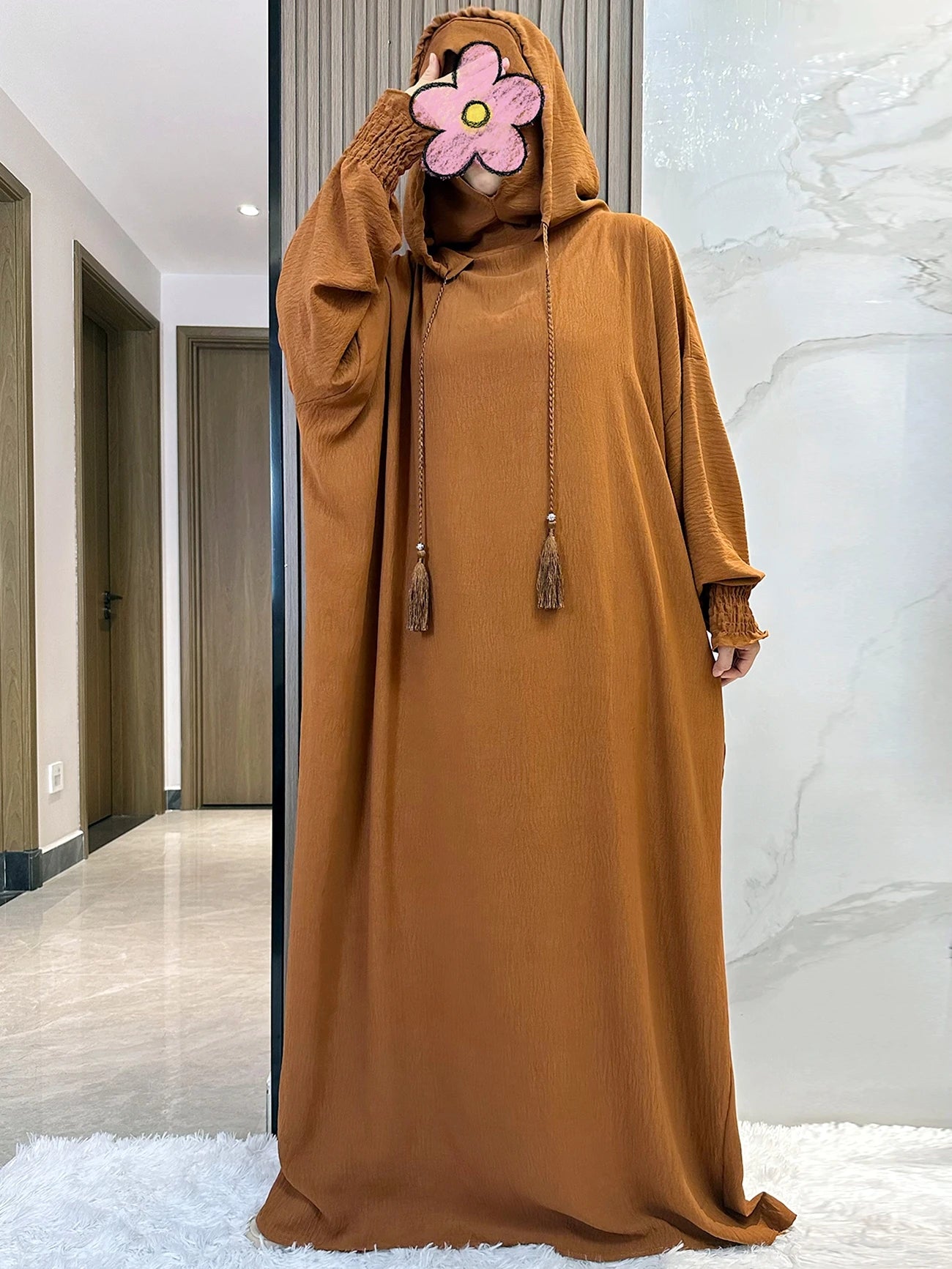 Muslim Abaya Solid Cotton Pullover Two Hat Women Eid Hooded Long Maxi Dress Turkey Kaftan Arab Robe Islamic Hijab Dubai Clothing
