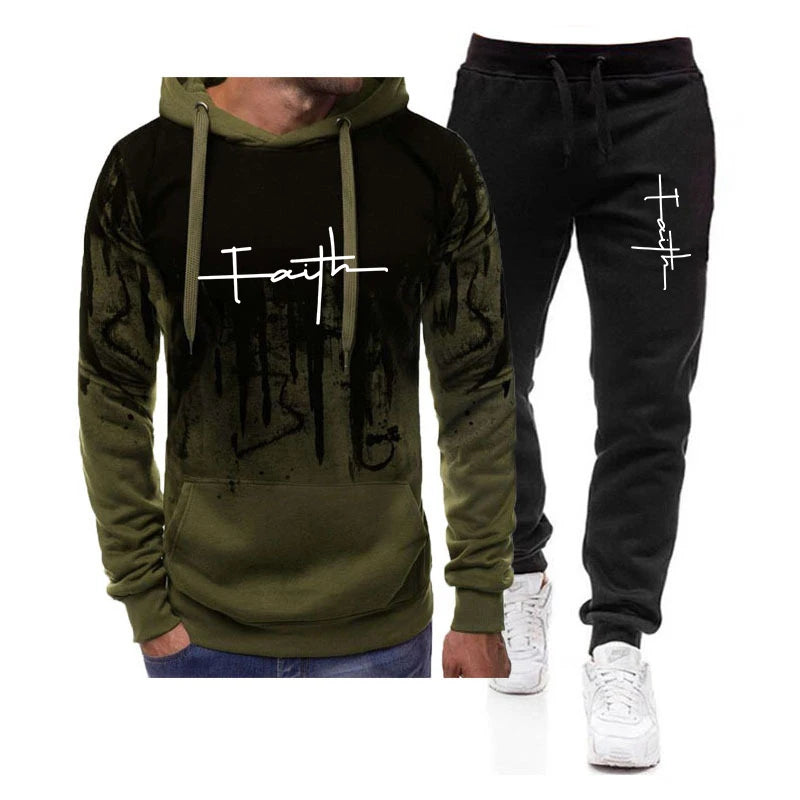 Spring Autumn Men's 2Pcs Suit Sweatshirt Splash Hoodies+Tracksuit Pants Casual Fitness Male New Sportwear Men Clothing.