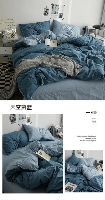 High Quality Solid Color Double Washed Cotton Bedding 4 Pieces Set Student Dormitory Bed Linen Duvet Set Bed Suit