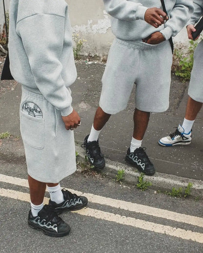 Grey Disc Pattern Mens Shorts Set Sporty Casual Wear Comfortable Loose Tracksuit Breathable Fabric Minimalist Modern Athleisure.