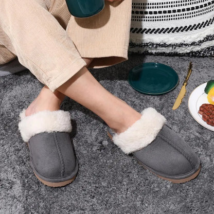 Kidmi Winter Men Plush Slippers Suede Fuzzy Soft Fluffy Collar Lining Men Slippers Indoor Warm Furry Fur House Flat Men Shoes