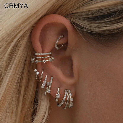 Crmya Classic Earrings for Women Zirconia Gold-plated Ear Cuff Stud Hoop Earrings Women Party Jewelry Accessories Wholesale.