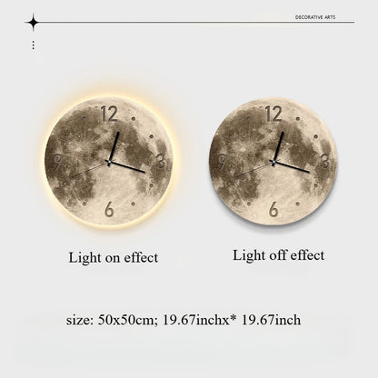 20-Zoll-Mode-Wanduhr, Esszimmer, Wohnzimmer, Mond, die Erde, Modellierung, LED-Licht, geräuschloses Uhrwerk, Schlafzimmeruhr, Wanddekoration